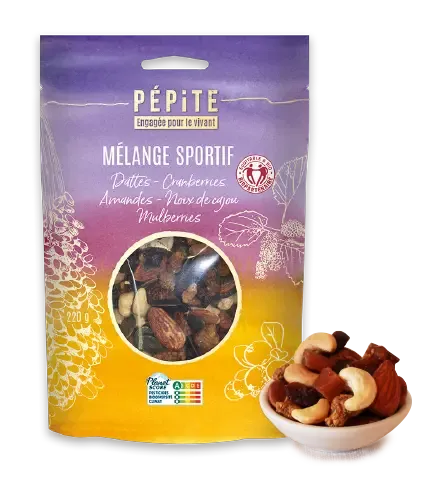 Le mélange sportif Dattes - Cranberries - Amandes - Noix de cajou - Mulberries